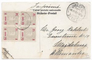 HORTA 1908 to MAGDEBURG transit Lisbon block 4x Sc#101 Mf#96 PORTUGAL AZORES