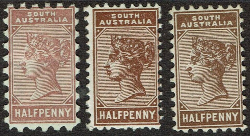 SOUTH AUSTRALIA 1883 QV 1/2D PERF 10, 13 AND 15