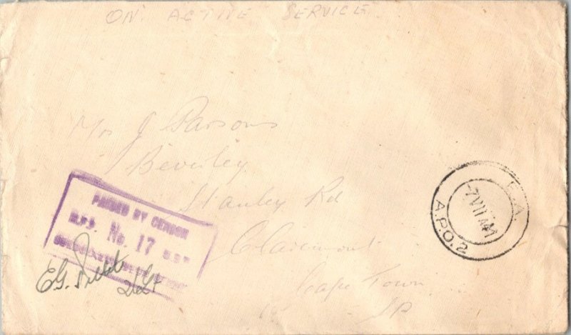 South Africa Soldier's Free Mail 1941 E.A. A.P.O. 2 Nairobi, Kenya to Cape To...