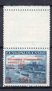 CZECHOSLOVAKIA 1939 OPENING OF SLOVAK PARLIAMENT SCOTT 244a TAB PERFECT MNH 2