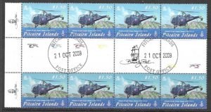 PITCAIRN ISLANDS SG792 2009 $1.50 VISITING AIRCRAFT GUTTER BLOCK OF 8 FINE USED