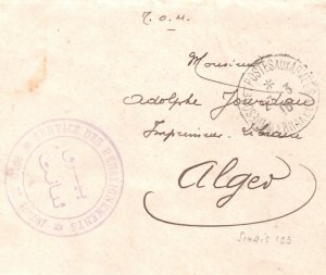 France Cols ALGERIA Cover Military *SERVICE DES RENSEIGNEMENTS* 1916 WW1 KS18