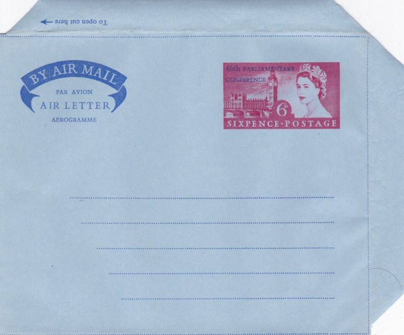 GB 1957 46th Parliamentary Conference Air Letter 6d Unused VGC