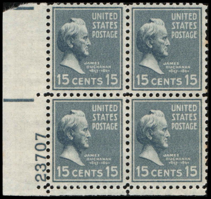 US #820 BUCHANAN MNH LL PLATE BLOCK #23707