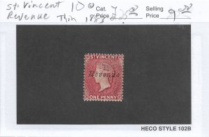 St Vincent Revenue, Barefoot #10, used small thin (51844)