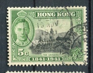 HONG KONG; 1941 early GVI Anniversary issue fine used Shade of 5c. value