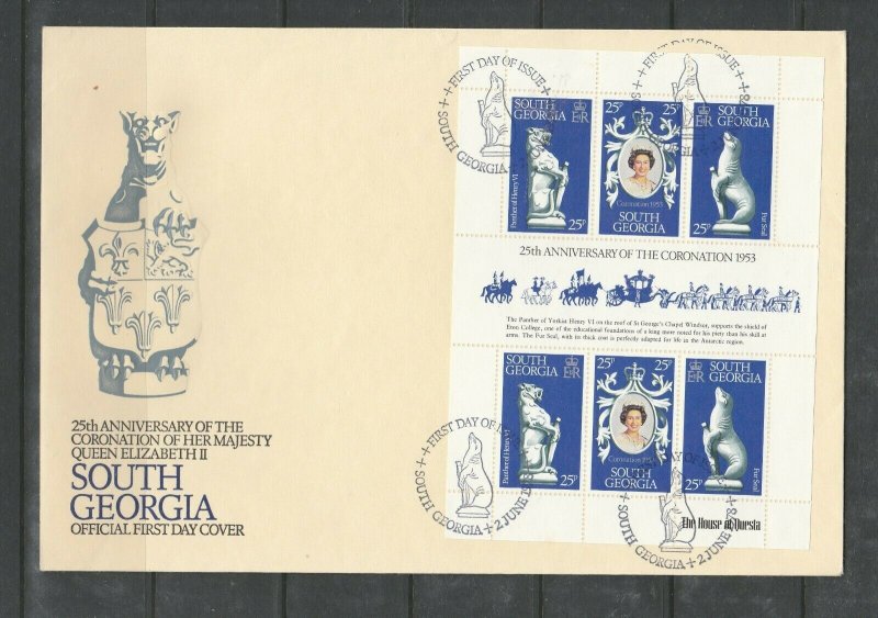 South Georgia 2 FDCs, 1978 Coronation, set & Sheetlet, Unaddressed