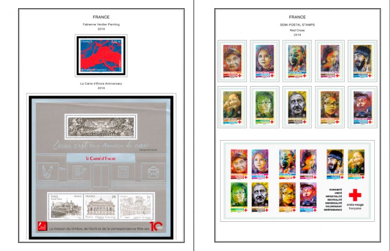 COLOR PRINTED FRANCE 2019-2020 STAMP ALBUM PAGES (63 illustrated pages)