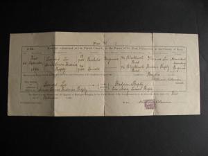 GREAT BRITAIN Sc 89 (creased) on an 1884 Marriage Certificate, very interesting!