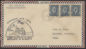 1933 Flight Cover Wadhope MAN to Bissett #199 5c Medallions Onward to Caribbean