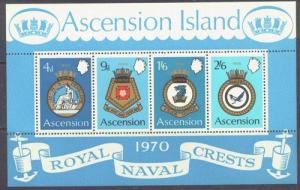 ASCENSION 137a MNH 1970 Royal Navy Ships Coat of Arms Sheet