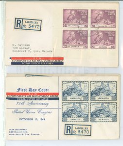 Jamaica 142-145 1948 UPU, 4 Registered FDCs, Each with a block of 4 of each value