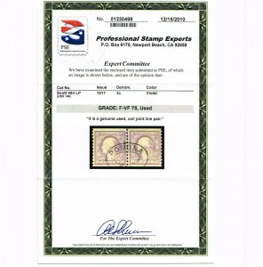 EXCEPTIONAL GENUINE SCOTT #493 USED COIL LINE PAIR PSE CERT GRADED F-VF 75 #9444