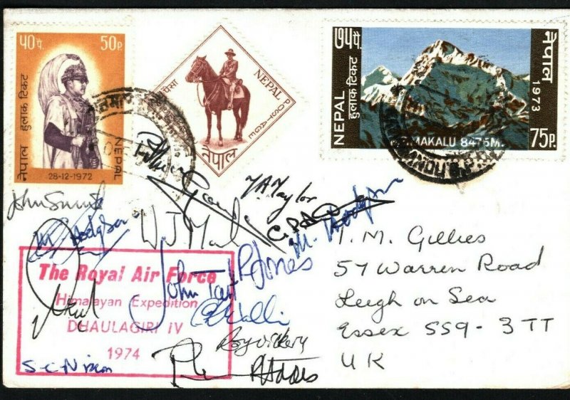 NEPAL Card ROYAL AIR FORCE Himalayan Exhibition Signed Dhaulagiri 1974 LS178