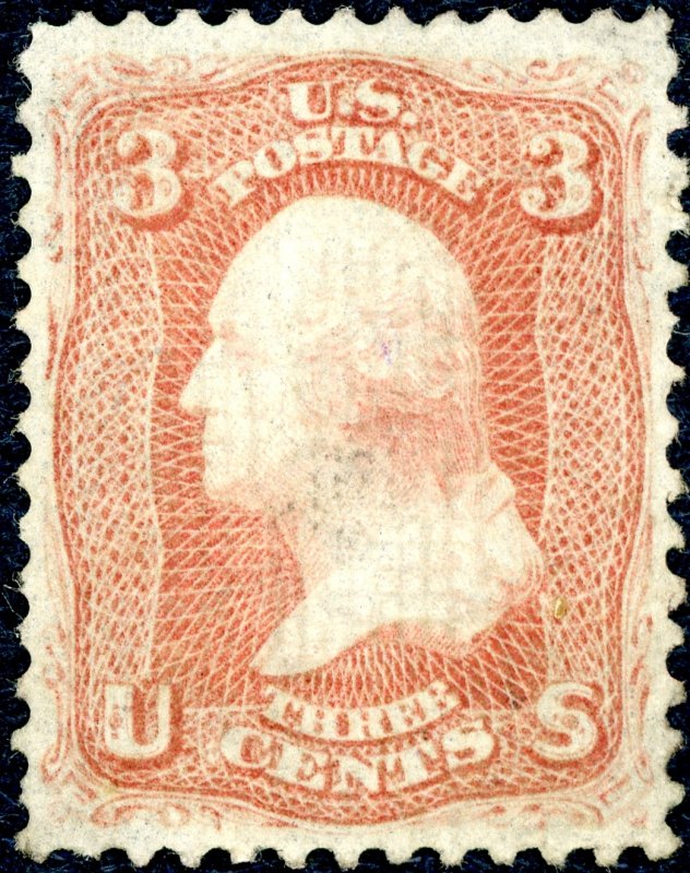 #94 – 1867 3c Washington, red. Unused NG XF-Gem.