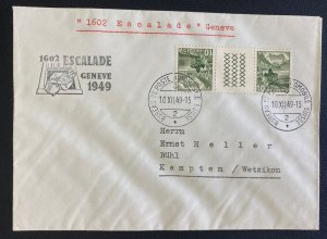 1949 Geneva Switzerland First Day Cover FDC To Kempten Germany Tete Beche Pairs