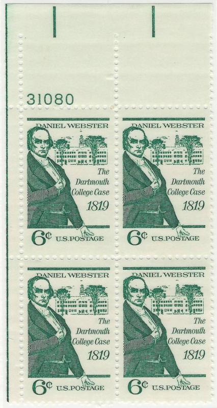 1380: Daniel Webster - Plate Block - MNH - 31080-UL