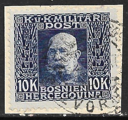 BOSNIA AND HERZEGOVINA 1912-14 10K FRANZ JOSEPH Portrait Issue Sc 85 VFU ZVORNIK