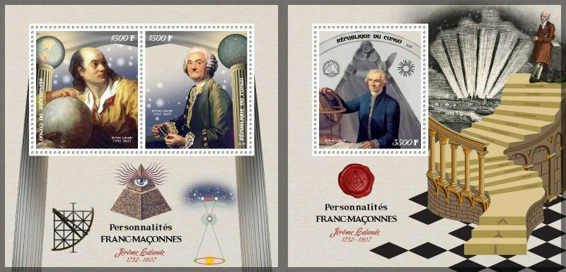 Jerome Loulande Masons Astronomers Science Freemasonry MNH stamp set