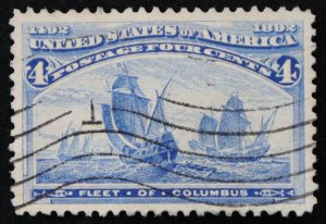 U.S. Used Stamp Scott #233 4c Columbian, Appears Superb (crease). NIce!