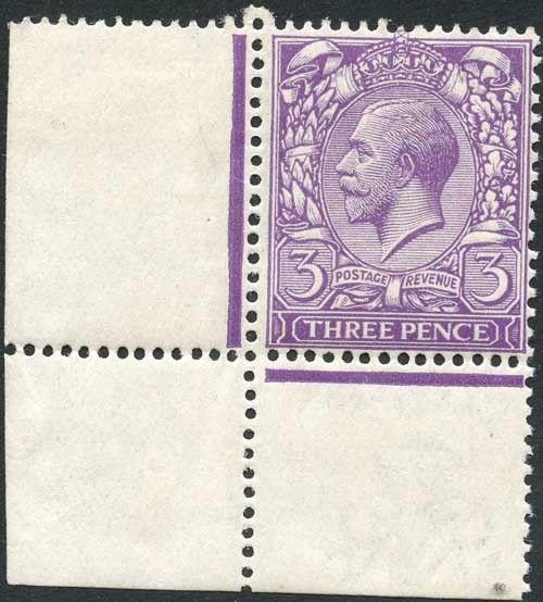 SG375 3d Violet wmk Royal Cypher m/m Corner example