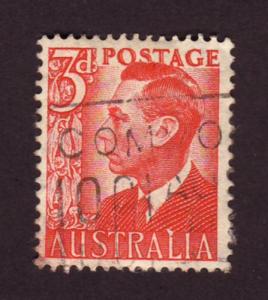 Australia 1951 Sc#235, SG#235 3d Red KGVI  Kings, Royalty USED.