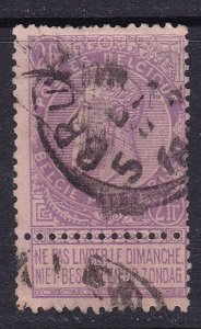 Belgium Scott 74, 1893 2F Lilac on Rose, Fine Used,  Scott$70
