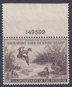 US Scott #RW9 Mint Duck stamp NH OG VF with plate #