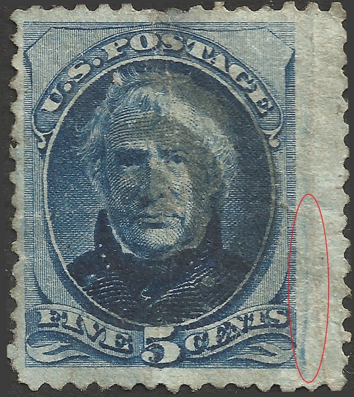 # 185 Blue Used Unknown Ink At Right FAULT Zachary Taylor