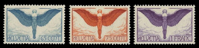 Switzerland #C10-12 Cat$60, 1924 65c-1fr, three values, hinged