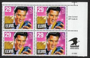 USA Sc# 2721 29c Elvis Presley, Plate Block of 4 (Top right) (1993) MNH