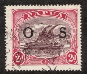 1931 Papua Sc# O4 (official) - 2 Pence, Lakatoi Boat. Used stamp Cv$16