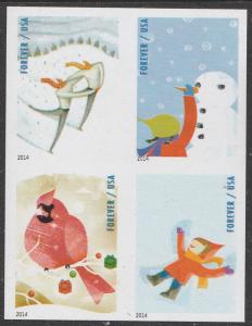 US 4940c Winter Fun imperf NDC block 4 MNH 2014