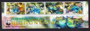 Micronesia WWF Mandarinfish Bottom Strip of 4v WWF Logo 2009 MNH SC#848a-d