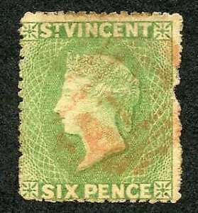 St Vincent SG23 6d Pale Green Wmk Star S/ways Perf 11 to 12.5 x 15 Cat 50 pounds