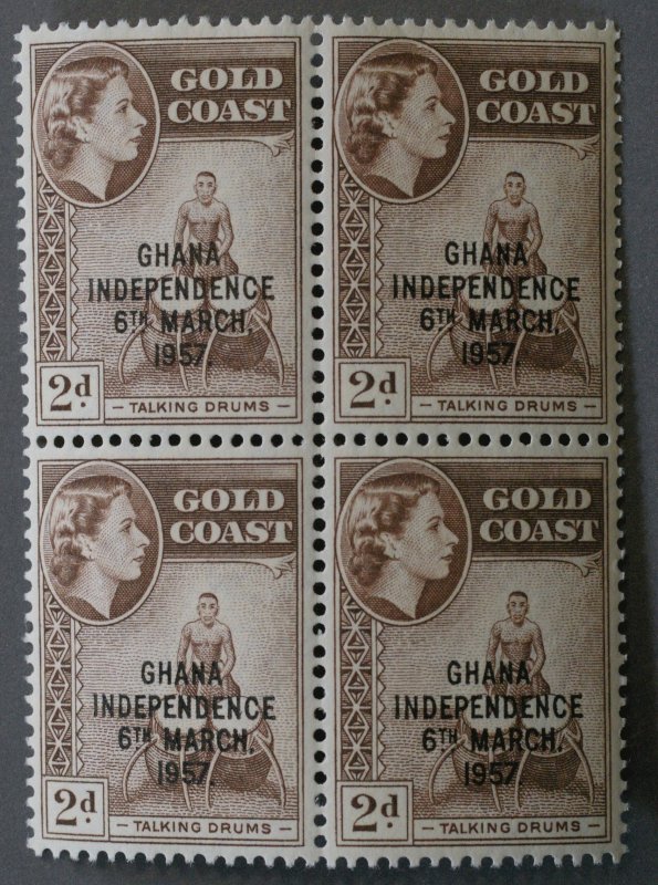 Ghana #5-13, 25-27 XF Unused NH Blocks of 4 Overprint Ghana Independence