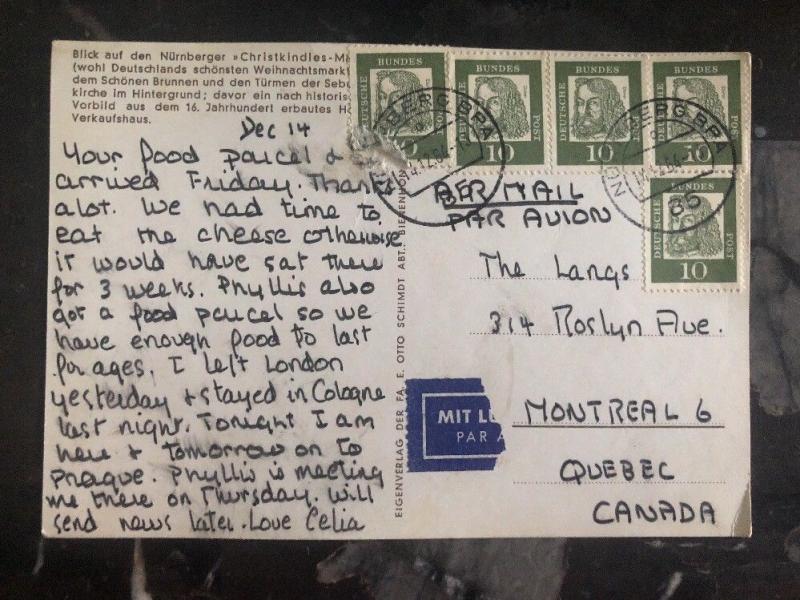 1964 Nuremberg Germany Christmas Postcard Cover To Quebec Canada