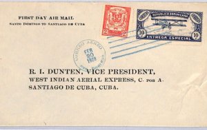 DOMINICAN REP. Air Mail 1928 FIRST FLIGHT Santo Domingo Santiago de C. ZD182