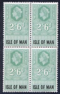 Isle of Man 1960 QEII 2/6 Revenue Stamp U/M Block of Four