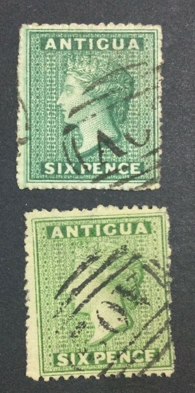 MOMEN: ANTIGUA #9-10 1863-7 DARK-YELLOW GREEN USED £126 LOT #6878