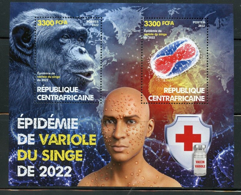 CENTRAL AFRICA 2022 MONKEY POX EPIDEMIC SOUVENIR SHEET MINT NH