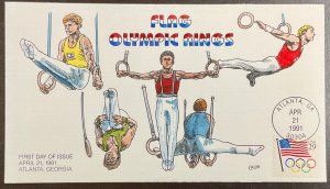 2528 Collins Hand Painted cachet Flag with Olympic Rings FDC 1991