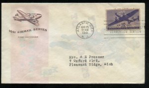US C27 M=12 10c Air Mail Transport Plane ADDR Farnam cachet FDC