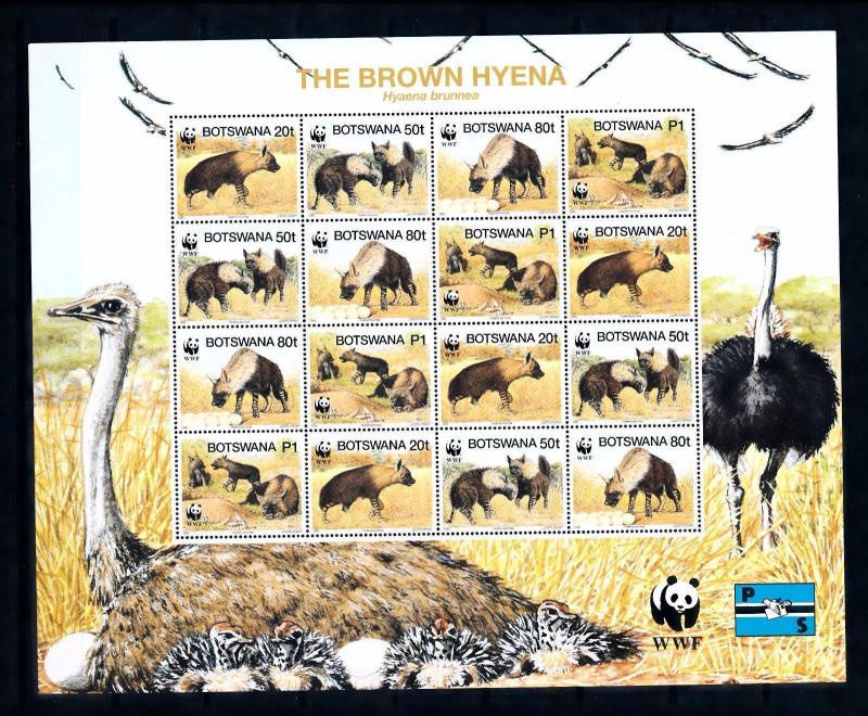 [54305] Botswana 1995 Wild animals Mammals WWF Hyena Full sheet MNH