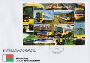 Malagasy Republic 1999 TRAINS-LOCOMOTIVES Sheetlet #2 perforated Official FDC