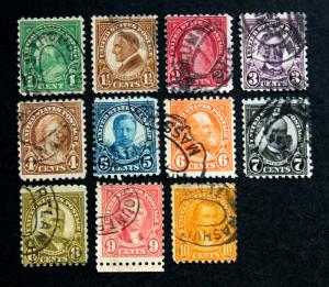 U.S. Stamp Sc# 581-591 all Double Oval Cancels Specialty Set of 11 Stamps 