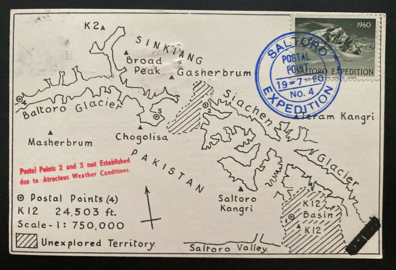 1960 Pakistan Mt Everest Saltoro Expedition Postcard Cover To Rawalpindi 