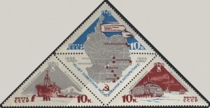 Russia 3162-3164 (mnh se-tenant with label) Antarctic explorations (1966)