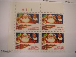 Scott 2579, Santa in Chimney, 1991, PB4 #A111 UL top, MNH Christmas Beauty