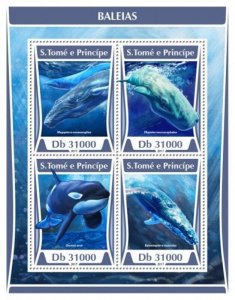 St Thomas - 2017 Whales on Stamps - 4 Stamp Sheet - ST17311a